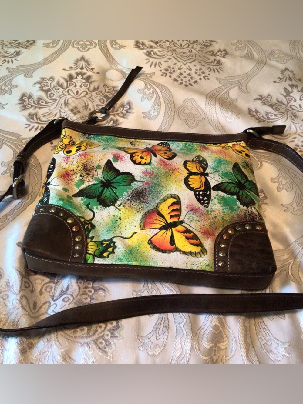 Firenze Bella Butterfly painted Leather Crossbody
